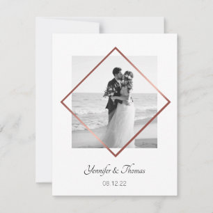 romantic couple photo rose gold frame minimalist holiday card