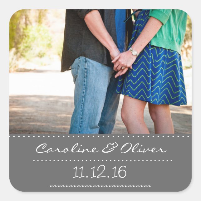 Romantic Couple Photo Wedding Favor Square Sticker (Front)