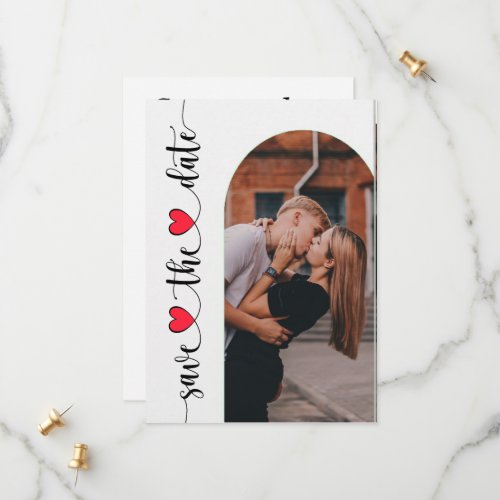 Romantic Couple Picture in Arch Save The Date Card