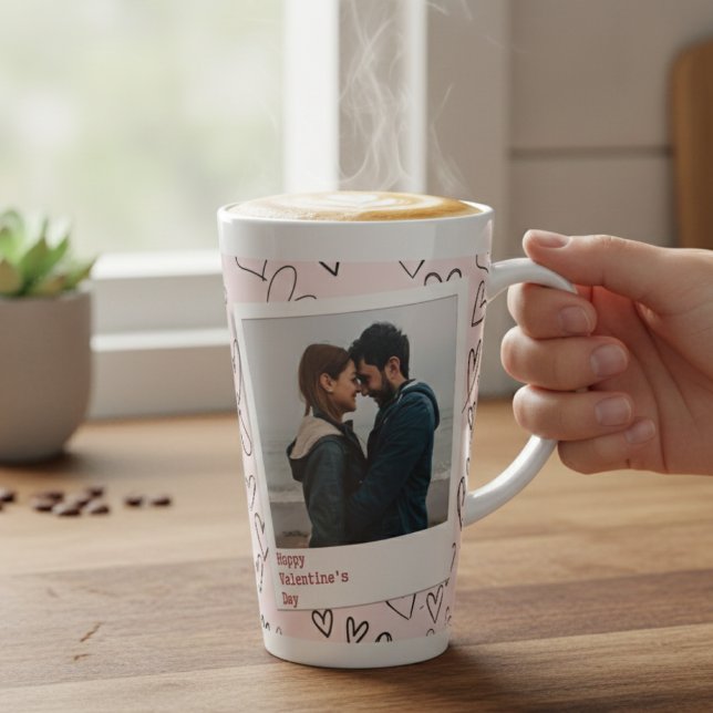 Romantic Couple Pink Heart Happy Valentine Day Latte Mug (Creator Uploaded)