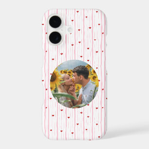 Romantic Couple Pink Heart Stripe iPhone 17 Case