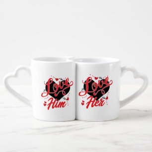 Romantic Couple Red Heart For Valentine's Day Coffee Mug Set
