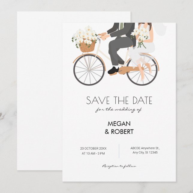 Romantic Couple Riding a Bicycle wedding  Save The Date (Front/Back)
