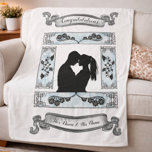 Romantic Couple Silhouette Engagement or Wedding  Sherpa Blanket
