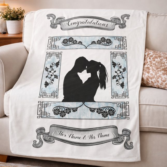 Romantic Couple Silhouette Engagement or Wedding  Sherpa Blanket (Creator Uploaded)