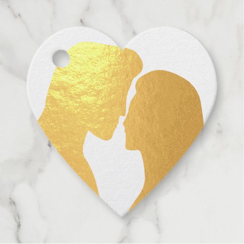 Romantic couple silhouette gold Foil Favor Tags