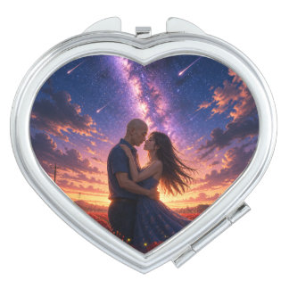 Romantic Couple Silhouette Heart Compact Mirror