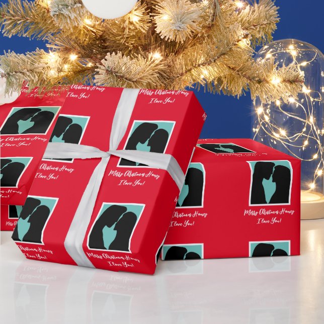 Romantic couple silhouette personalized Christmas Wrapping Paper (Holidays)