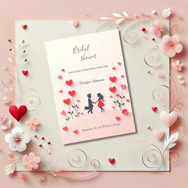 Romantic Couple Silhouette red heart bridal shower Invitation (Creator Uploaded)