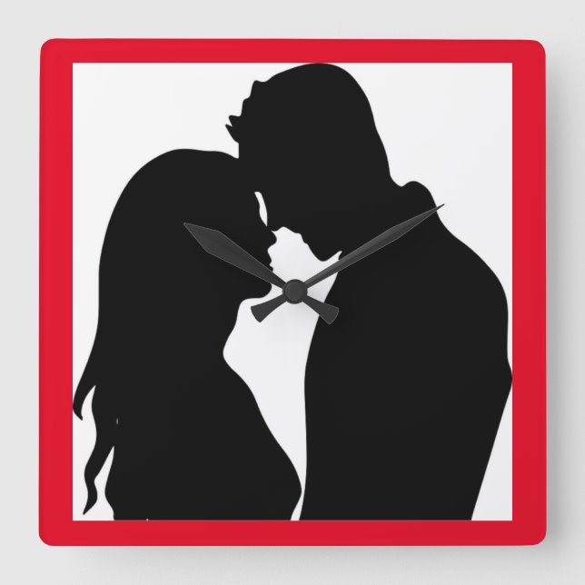 ROMANTIC COUPLE SILHOUETTE SQUARE WALL CLOCK (Front)