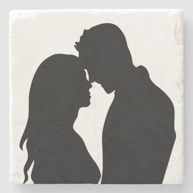 ROMANTIC COUPLE SILHOUETTE STONE COASTER (Front)