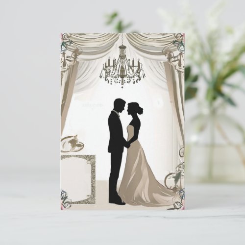  Romantic Couple Silhouette With Floral Frame  Invitation