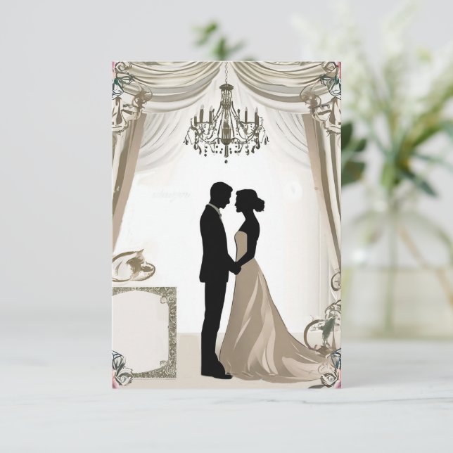 💍 Romantic Couple Silhouette With Floral Frame 💍 Invitation (Standing Front)