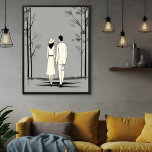 Romantic Couple Stroll Minimalist Line Art Poster<br><div class="desc">This minimalist line art glossy poster print captures a serene moment of a couple strolling hand-in-hand, evoking feelings of love, tranquility, and togetherness. The simple yet elegant black-and-white design focuses on the silhouettes of the couple, set against a subtly textured background, creating a timeless piece that speaks to the beauty...</div>