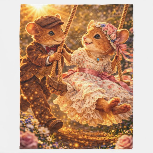Romantic Couple Swing Gift Playful Spring Love Fleece Blanket (Front)
