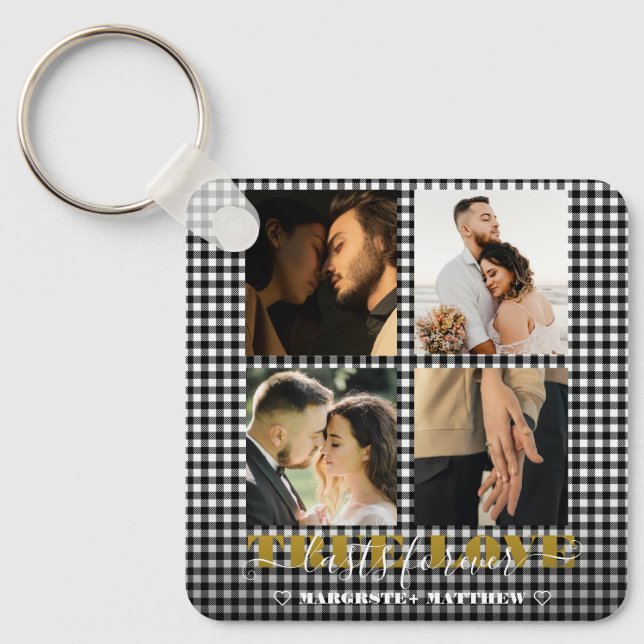 Romantic Couple True Love 4 Photo & Quote  Keychain (Front)