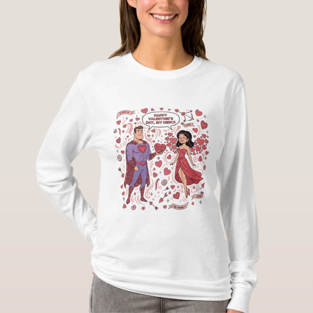 Romantic Couple Valentines Illustration T-Shirt (Front)