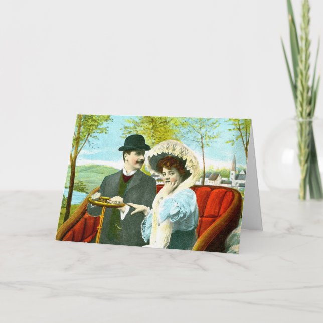 Romantic couple vintage art holiday card (Front)