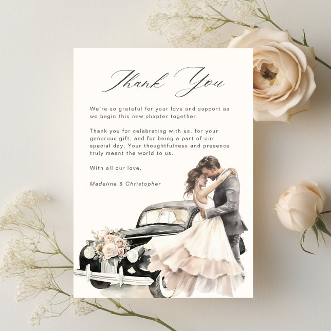 Romantic Couple Vintage Car Wedding Thank You Card (Creator Uploaded)