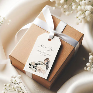 Romantic Couple Vintage Car Wedding Thank You Gift Tags