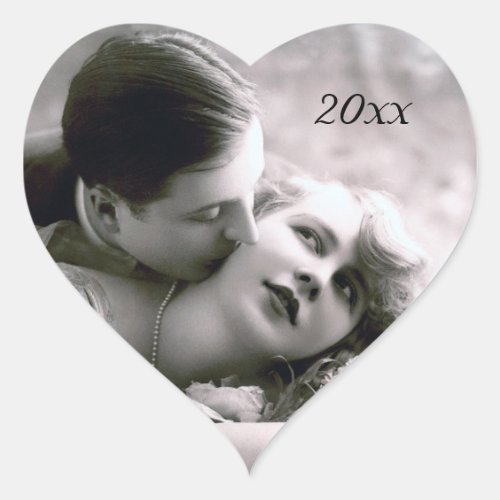 Romantic Couple Vintage Retro Photo Elegant Love Heart Sticker
