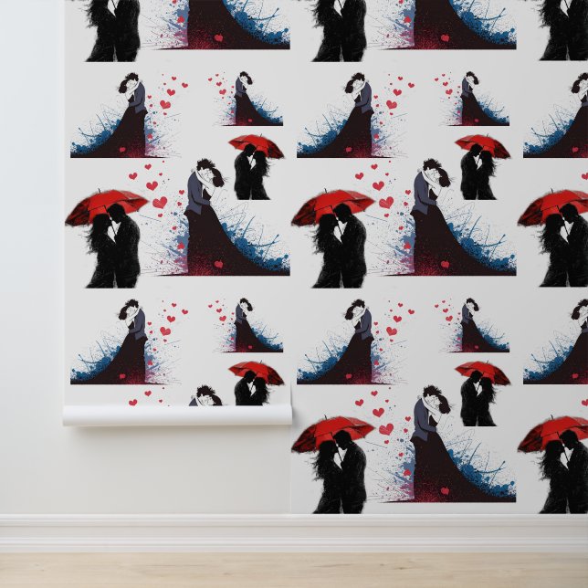 Romantic Couple Wallpaper with Red Umbrella and He Wallpaper (Application)
