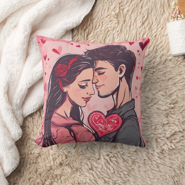 Romantic Couple Watercolor Throw Pillow  (Creator Uploaded)