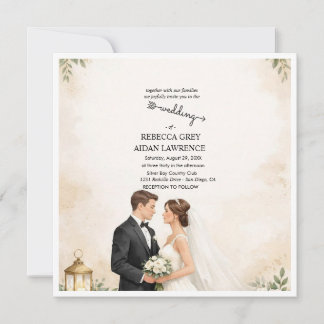 Romantic Couple Watercolor Wedding Invitation