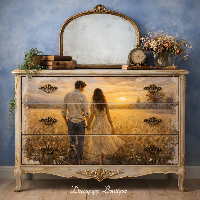 Romantic Couple Wheat Field Sunset Scene Decoupage Tissue Paper (Romantic Couple Wheat Field Sunset Scene Decoupage Tissue Paper Mockup)