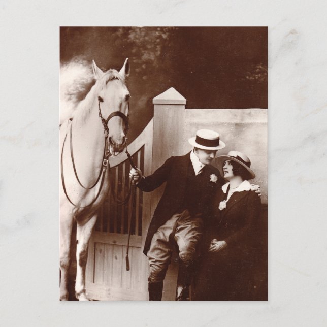 Romantic Couple with Gray Horse Postcard (Front)