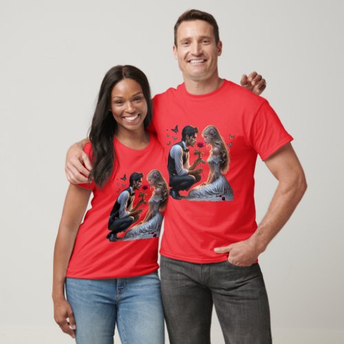 Romantic Couple with Rose T_Shirt