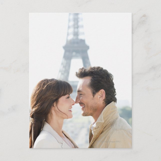 Romantic couple with the Eiffel Tower in the Postcard (Front)