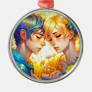 Romantic Couple's Gift Anime Boy and Girl Metal Ornament
