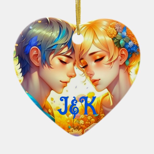 Romantic Couple's Gift | Personalized Anime Ceramic Ornament (Front)