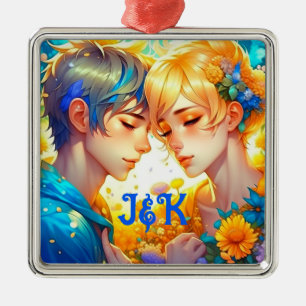 Romantic Couple's Gift Personalized Anime Metal Ornament