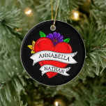 Romantic Couple's Gift | Tattoo Style Art   Ceramic Ornament<br><div class="desc">Graffiti or tattoo style artwork with a cartoon heart and roses and other flowers with personalized couple's names,  and the words,  "always and forever" on the back.</div>