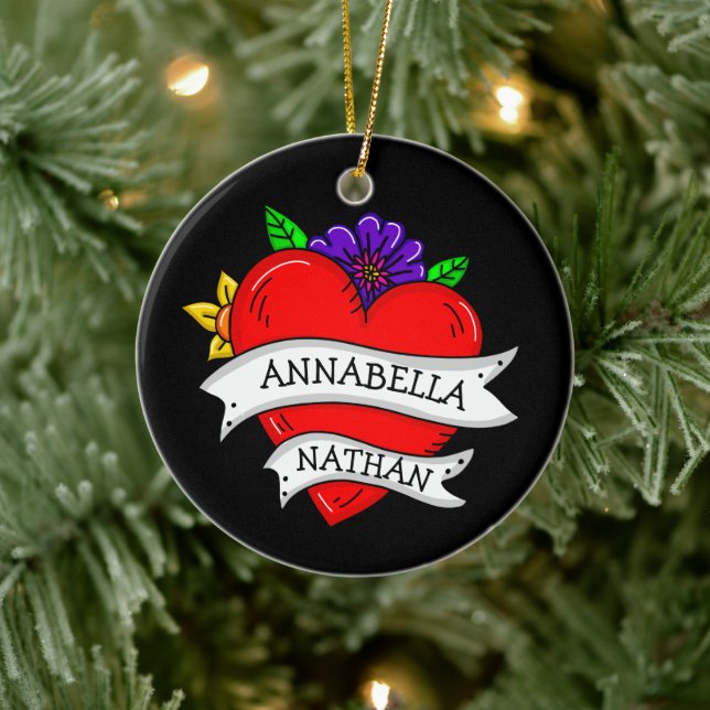 Romantic Couple's Gift | Tattoo Style Art   Ceramic Ornament (Tree)