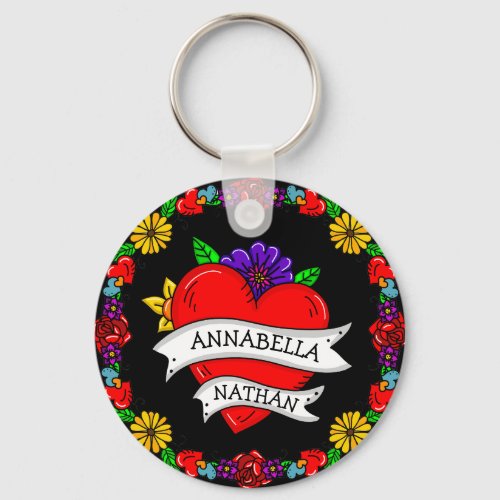 Romantic Couples Gift  Tattoo Style Art      Keychain