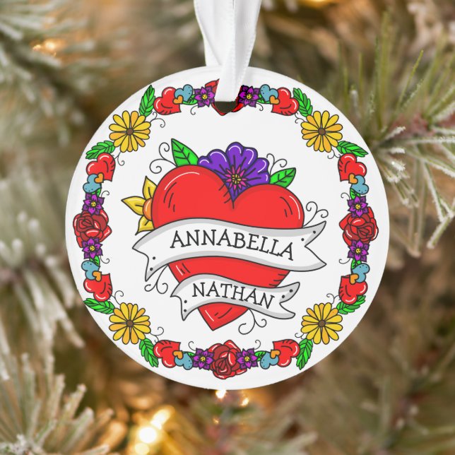 Romantic Couple's Gift | Tattoo Style Art   Ornament (Tree)