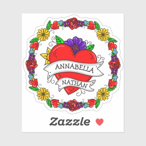 Romantic Couples Gift  Tattoo Style Art   Sticker