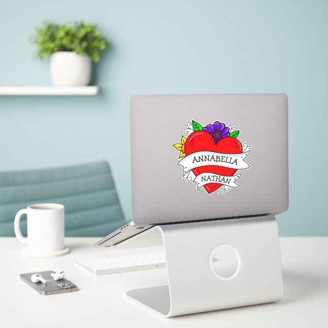 Romantic Couple's Gift | Tattoo Style Art   Sticker (Laptop On Desk)
