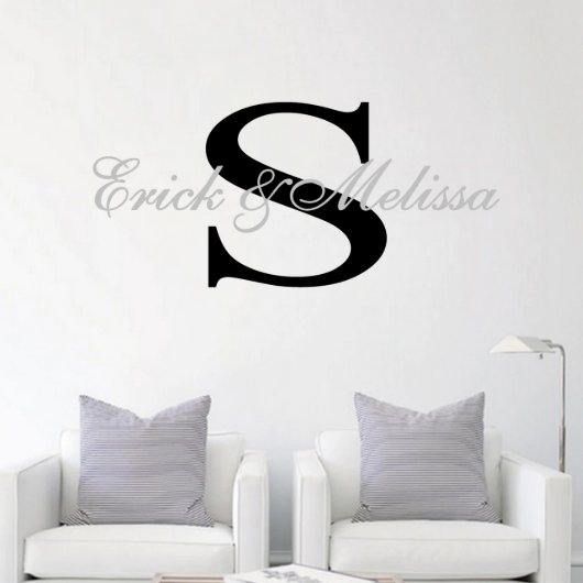 Romantic Couple's Names And Monogram Wall Decal (Front)