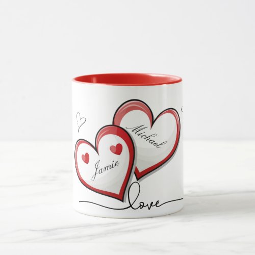 Romantic Couples Names Heart Design Mug