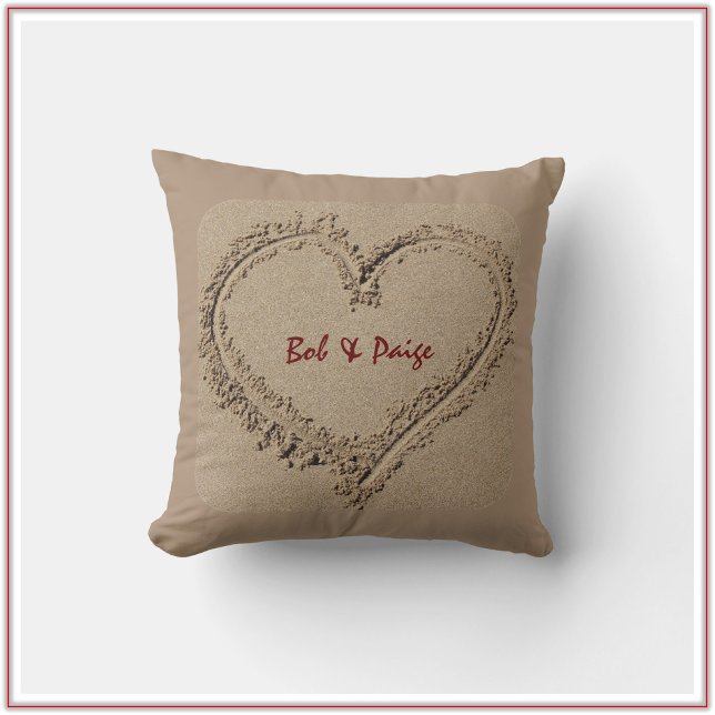 Romantic Couples Tan Heart in the Sand Throw Pillow (Creator Uploaded)