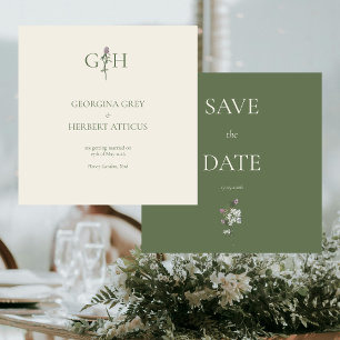 Romantic Cream and Sage Clover Save the Date Invitation