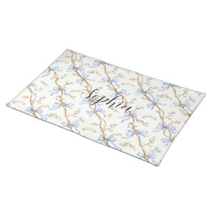 Romantic Cream Blue Bows Cloth Placemat