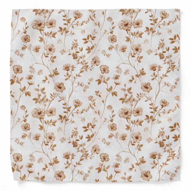 Romantic Cream Brown Floral  Bandana (Front)