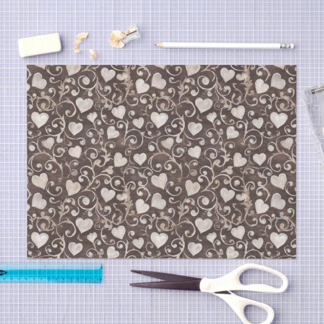 Romantic Cream Brown Hearts Bridal Shower Tissue Paper (Craft)