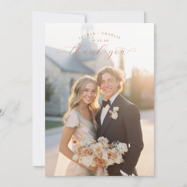Romantic Cream Elegant Photo Thank You Card (Front)
