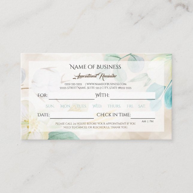 Romantic Cream Floral Elegant Appointment Reminder (Front)